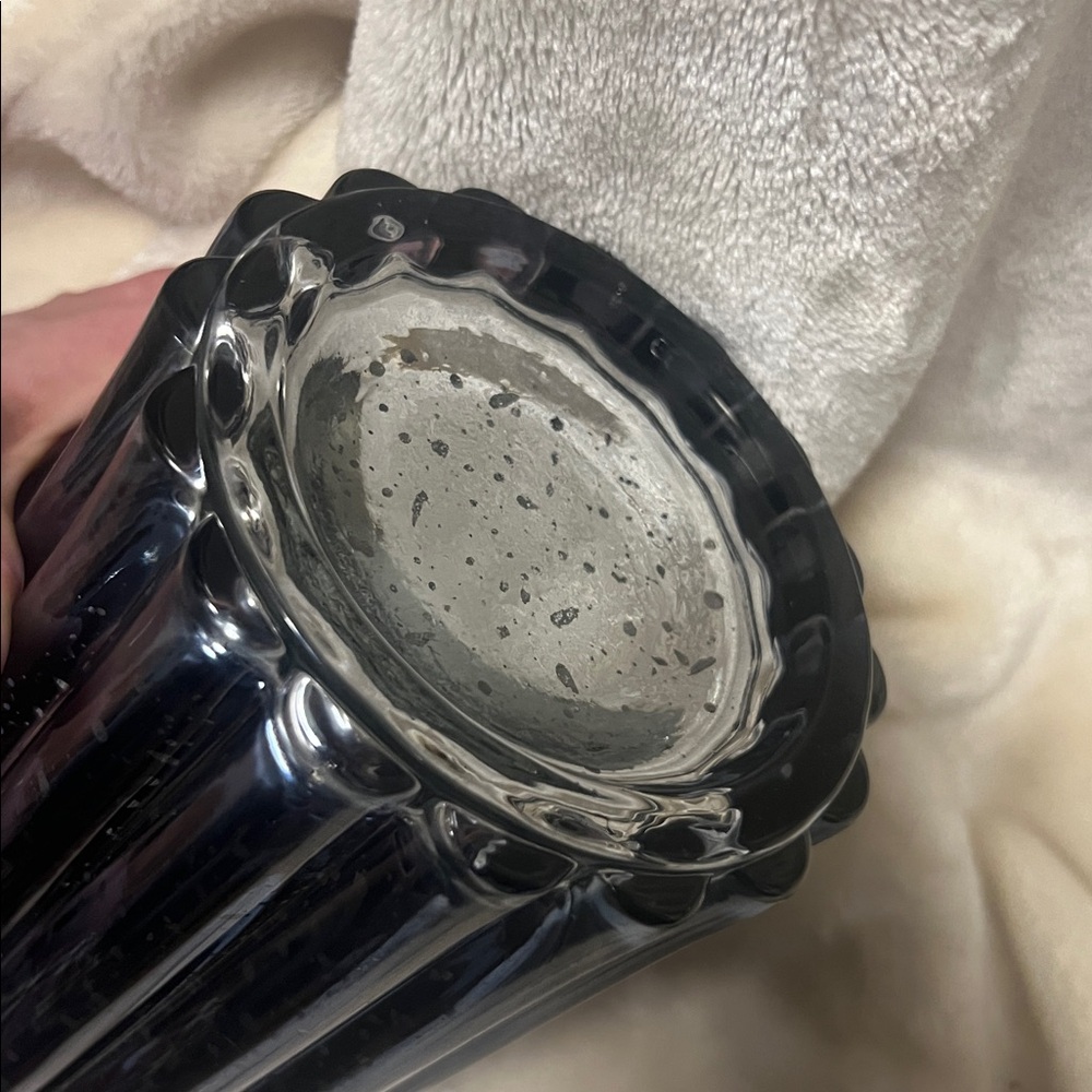 NIB 🏮 ONE IRIDESCENT BLUE/SILVER SPARKLY GLASS LANTERN LAMP VASE w/STRING LIGHTS - Picture 3 of 15